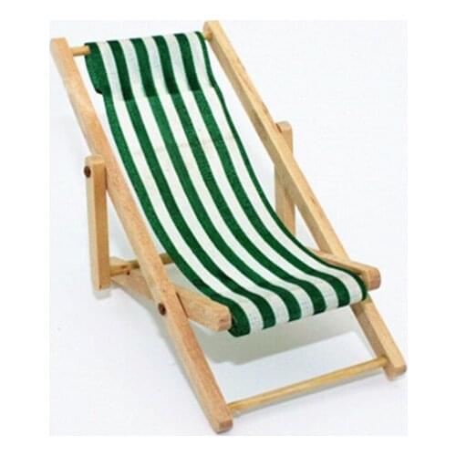 1:12 Scale Foldable Wooden Deckchair Lounge Beach Chair For Lovely Miniature For Dolls House Color In Green Pink Blue