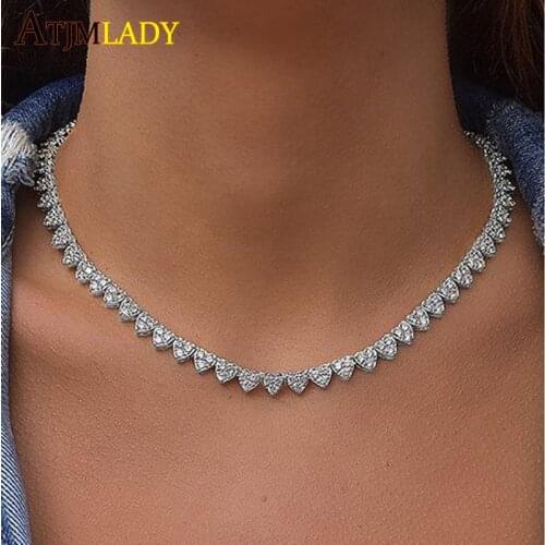 2021 New Arrive Luxury Heart Shape Tennis Chain Gold Color Plated Iced Out Bling Heart Cubic Zirconia CZ Choker Necklace Wedding