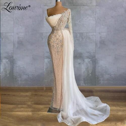 Lowime Saudi Arabic Handmade Beaded Evening Dresses Long Party Celebrity Dress Plus Size Custom Made Vestidos De Festa 2021