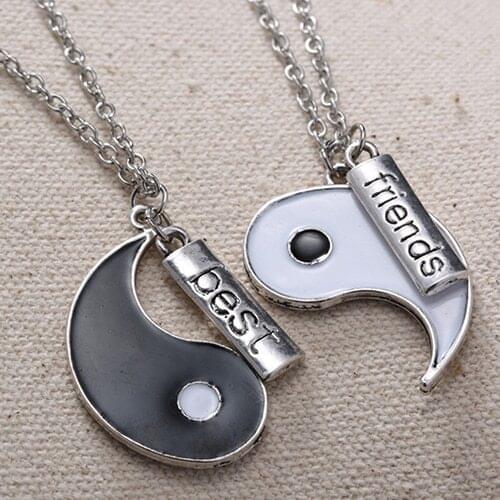 2Pcs/Set Best Friends Tai Chi Yin Yang Carved Bar Pendant Split Necklace Gift