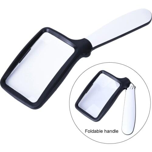 2X Handheld Folding Magnifier With 5 LED light HD Acrylic Square Magnifying Glass for Elderly Reading Newspaper Looking Watching