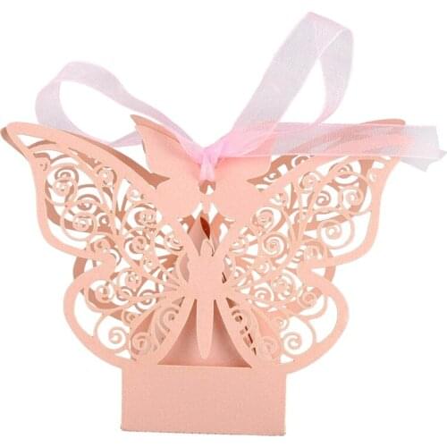 50pcs Butterfly Wedding Favour Box Birthday Party Gifts Candy Boxes (Pink)