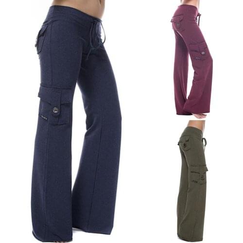 Spring Summer Fashion Long Pants Women Casual Daily Drawstring Cargo Pants Soild Color Side Pocket Trousers Sports Pants D25