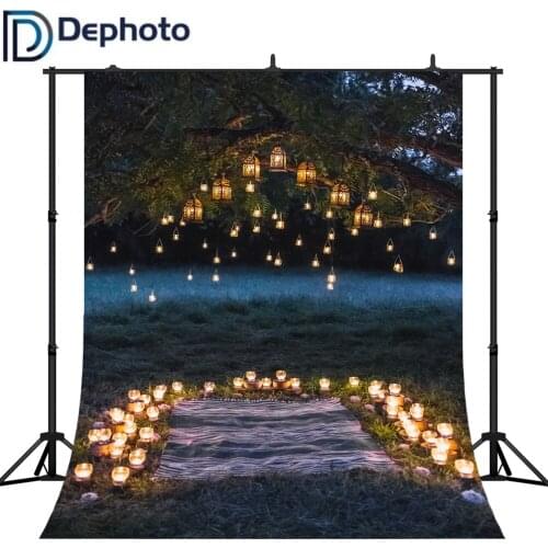 DePhoto Photography Backdrops Lights Lawn Tree Outdoor Wedding Scene Customized Photographic Backdrops For Photo Studio
