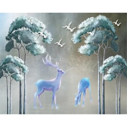 Diantu Wallpaper Mural Modern HD Pale Blue Ginkgo Tree Elk TV Background Wall mural 3d wallpaper papel de parede 3d para sala