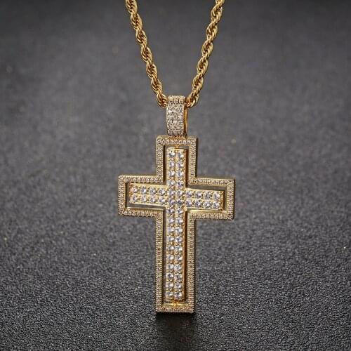 BOEYCJR Double sided AAA Zircon Copper Cross Necklace&Pendant Fashion Jewelry Rotatable HipHop Punk Necklace For Men or Women