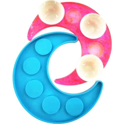 Essential Oil Tray Plate Epoxy Resin Mold 5-hole Moon Candlestick Silicone Mould DIY Crafts Decorations Casting Tools R58E