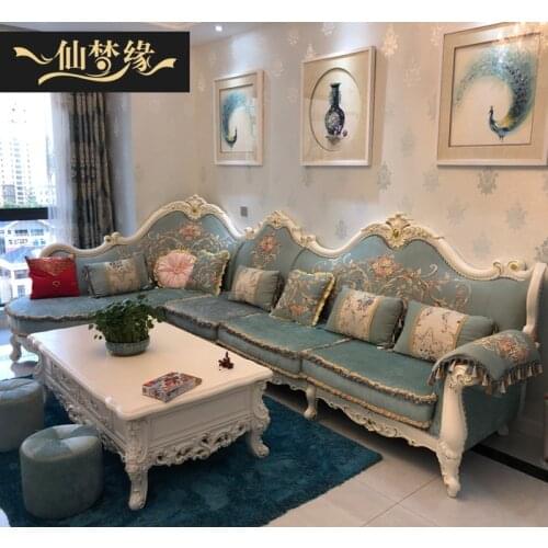 European fabric combination solid wood princess living room corner small family sofa l suit villa furniture