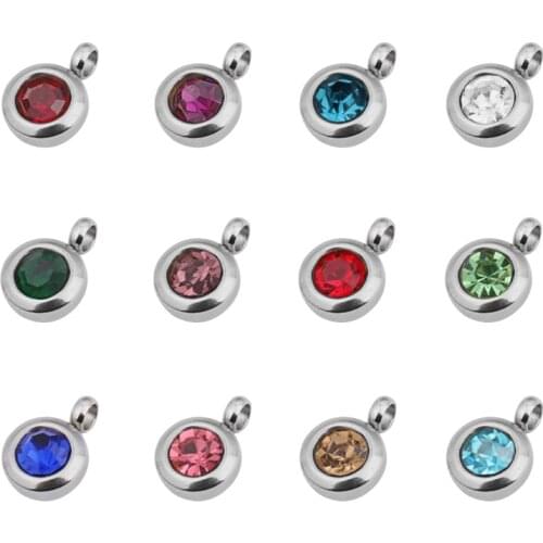Good Quality Stainless Steel 12pcs Birthstone DIY Birthday Stones 12 Months 6.5mm Charms Pendants