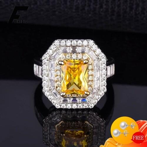 925 Silver Ring Jewelry with Citrine Zircon Gemstone Open Finger Rings for Women Wedding Engagement Party Accessories Wholesales