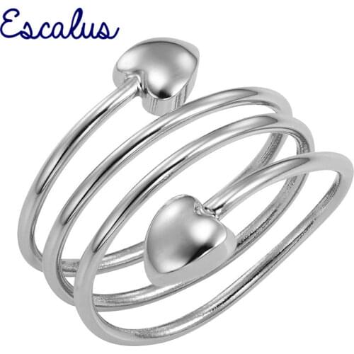 Escalus Lovely Heart Magnetic Ring For Women Silver Color Spring Resizable Magnet Ladies Charm Jewelry Finger Wear Rings