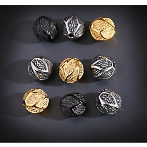 3PCS Stainless Steel Round Spacer Beads For Jewelry Making Flower Carved Bead Fit DIY Necklace Bracelet Handmade Findings