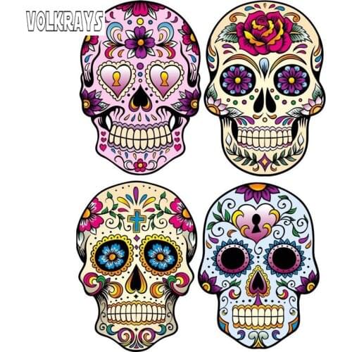 Volkrays 4 X Cool Car Sticker Mexican Sugar Skull Classic Combination Accessorie PVC Decal for Volvo Honda Civic Lada,7cm*10cm