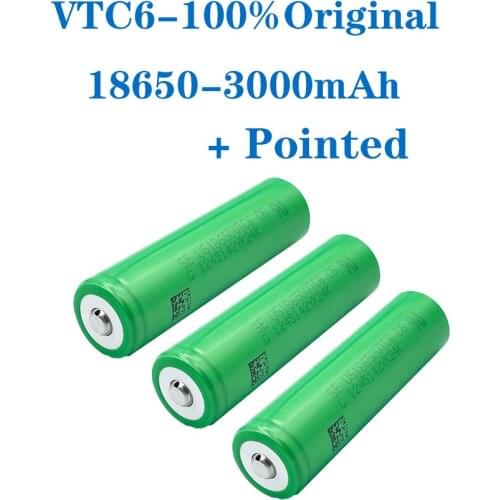 VariCore VTC6 3.7V 3000 mAh 18650 Li-ion Rechargeable Battery 30A Discharge for US18650VTC6 batteries + Pointed