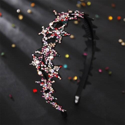 Sweet Five-pointed Star Head Wear Luxury Headband for Women Rhinestone Non-slip Border Girls Hairpin Fancy Hair Accessories Gift