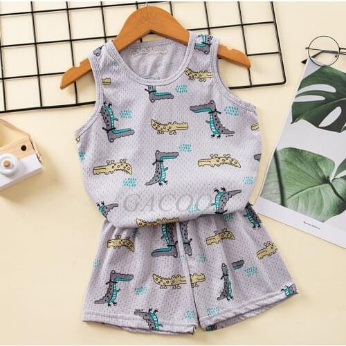 2021 Baby Boys Sleepwear Summer Breathable Pajamas Girls Clothing Sets Children Dinosaur Cars Pyjamas Kids Cotton Nightwear Suit