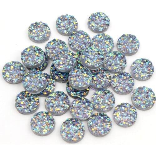 Fashion 40pcs 8mm 10mm 12mm Ice blue Purple Color Natural ore Style Flat back Resin Cabochons For Bracelet Earrings accessories
