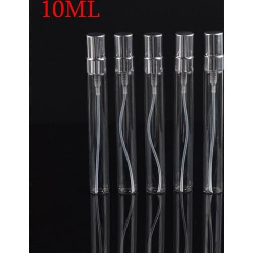 MUB - 100PCS/lot 10ml Portable Glass Perfume Atomizer Bottle Refillable Perfume Travel Bottles Metal Spray Pump Empty Container