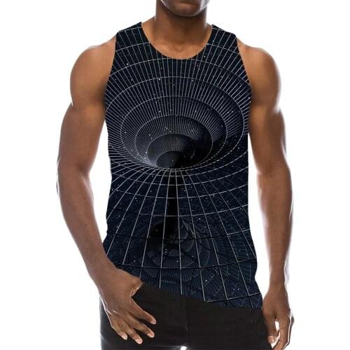 Mens Graphic Tank Top 3D Print Sleeveless Pattern Top Wormhole Tees Black Swirl