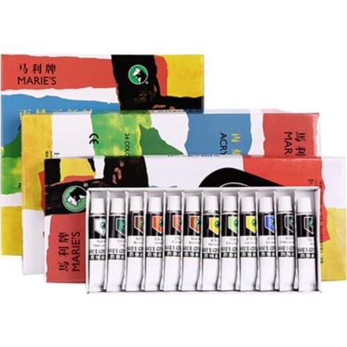 Maries 12/18/24/36 Colors Beginner Art Acrylic Paints Set 12ml Hand Painted Wall/Stone/Pebble/Textile/T-shirt/Shoe DIY Pigment
