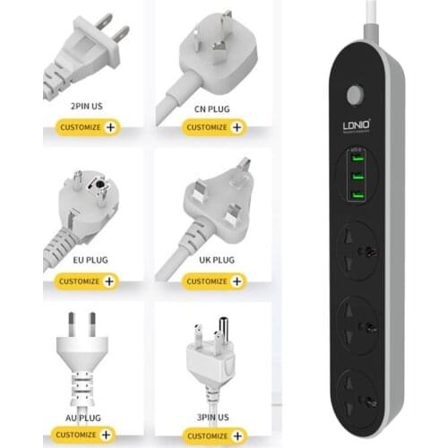 LDNIO New USB Power Strip Socket EU/UK Plug 3 Outlet 3Port USB Charger 1.5M Power Cord Wall Charger Adapter For Phone Home