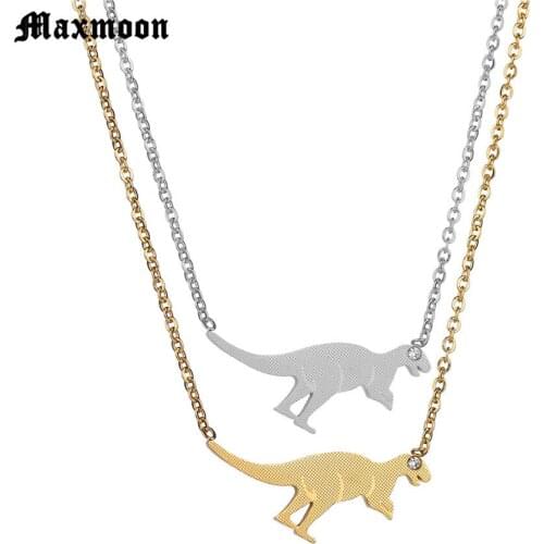 Maxmoon Tyrannosaurus Rex Dinosaur Necklace Stainless Steel Charm necklace Jewelry Necklace For Women Girl Gift