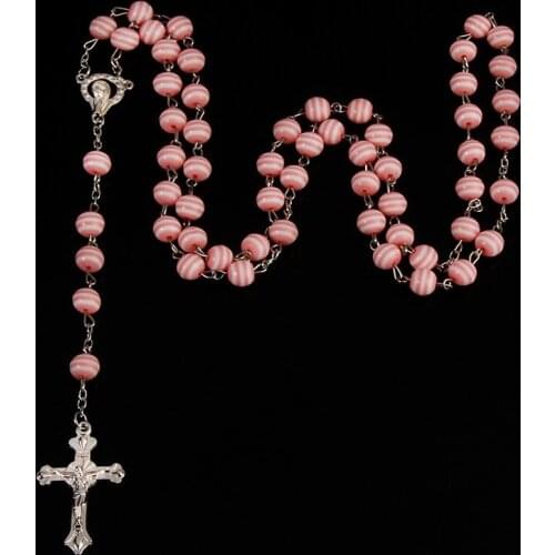 Catholic Virgin Mary Center Necklace, Imitation Pearl Necklace Rosary Blessing Jewelry