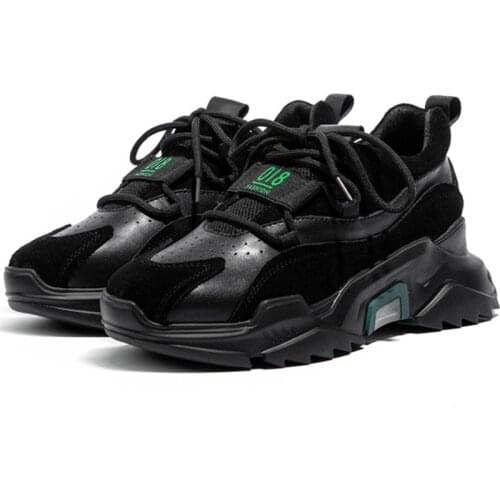 RASMEUP Genuine Leather Womens Flats Platforms Round Toe Sport Sneakers 2020 Women Punk Dancing Shoes Ladies Trainers Footwear