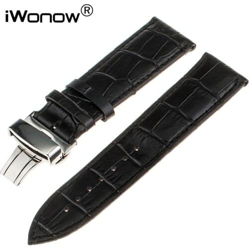 Calf Genuine Leather Watch Band 22mm for Samsung Gear S3 Classic / Frontier Stainless Butterfly Buckle Strap Wrist Belt Bracelet