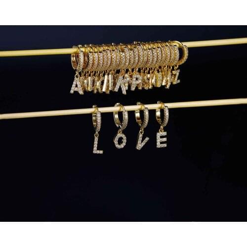 1pcs Charm Gold A-Z 26 Initials Letters Pendant Zircon Ear Piercing Earring Hoops Ear Buckle Creative Drop Earring For Women