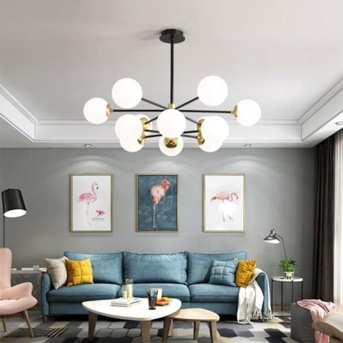 Nordic Modern Round Chandelier Light Luxury Amber White Transparent Glass Bedroom Living Room Restaurant Lighting