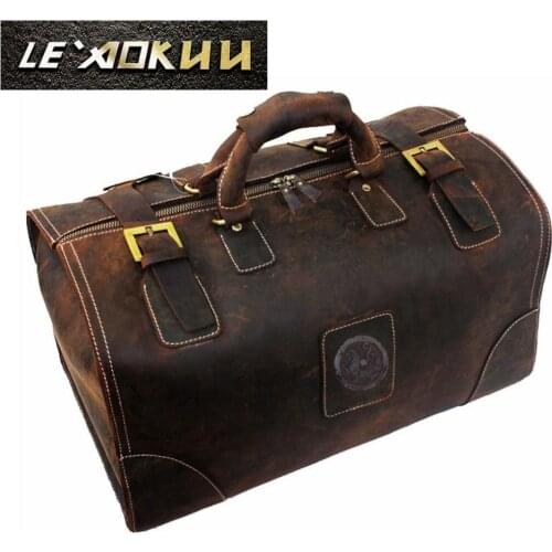 Crazy Horse Leather Male Larger Capacity Retro Design Travel Handbag Duffle Luggage Bag Fashion Travel Suitcase Tote Bag 8151