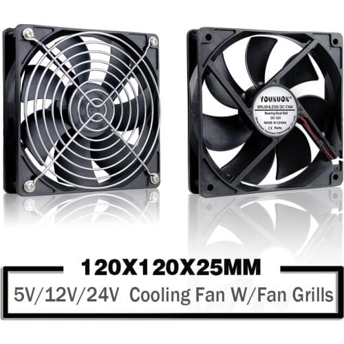 YOUNUON 5V 12V 24V 120mm Fan Sleeve/Ball Cooling Fan 120x120x25mm DC Brushless Cooler Fan for PC Laptop Computer Case