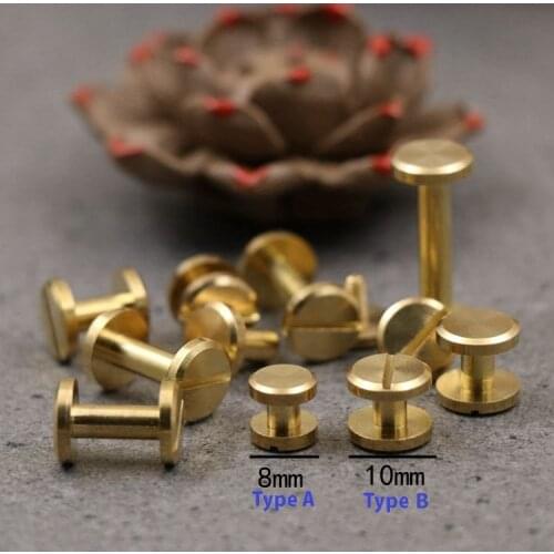 10PCS/LOT Pure Brass Chicago Screws Flat head screw Belt Leather Craft Nail Brass Solid Rivets Slotted on bottom Stud in button