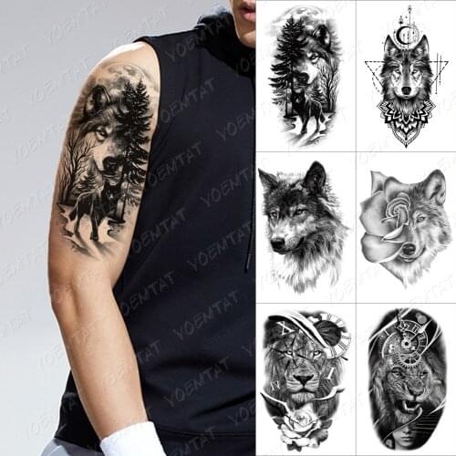 Waterproof Temporary Tattoo Forest Shadow Wolf Tatto Sticker Men Women Owl Lion Fake Tatoo Henna Tiger Animal Body Art Decal
