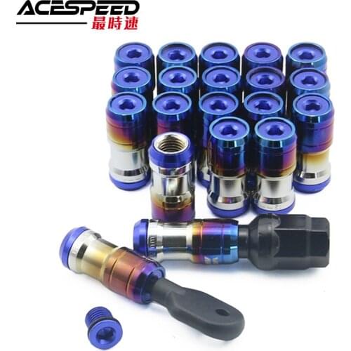 Volk Racing Concealed Heptagon Formula Steel Wheels Lock Lug Nuts Acorn Rim Close End M12xP1.25 M12xP1.5 Burning Blue 20Pcs/set