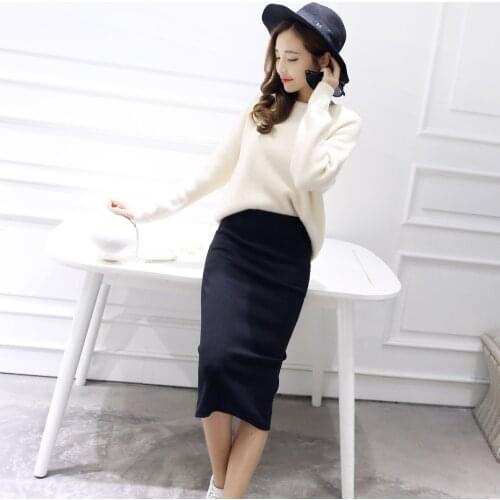 Bodycon Skirts Women Faldas Split Skirt Midi Slim Saias Pencil Skirts For Women Female Knitted Skirt Womens 2021 Spring Summer