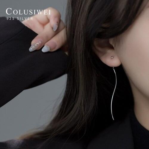 Colusiwei Real Sterling Silver 925 Simple Stylish Silver Ball Long Dangle Earrings for Women Fashion Drop Earrings Fine Jewelry