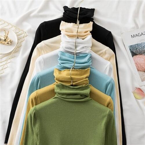 White turtleneck sweater womens pullovers autumn 2021 knitted loose inside Pile collar Long Sleeve top women sweater jumpers