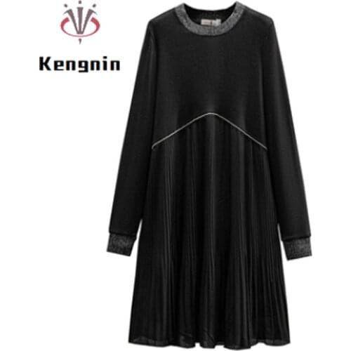 Plus Size 4XL Womens Dress 2021 Autumn Print Floral Patchwork Ladies Vestidos Fake Two Piece T-Shirt Dress Female Robe KE1677