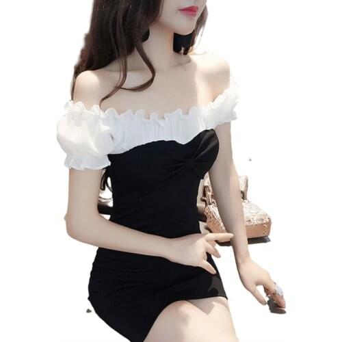 Sexy Off Shoulder stitching dress Gothic Harajuku High Waist Dress Summer Mini A-line Solid Color matching Casual Dresses FC856