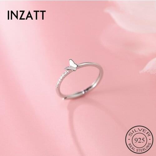 INZATT Real 925 Sterling Silver Butterfly Zircon Adjustable Ring For Fashion Women Fine Jewelry Punk Animal Accessories