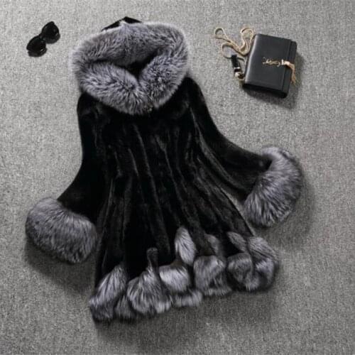 Womens Woollen Overcoat Fur Coat Gorgeous Womens White Black Mink Winter Thick Hooded Fur Jacket Long Sleeves Warm Fur Coat