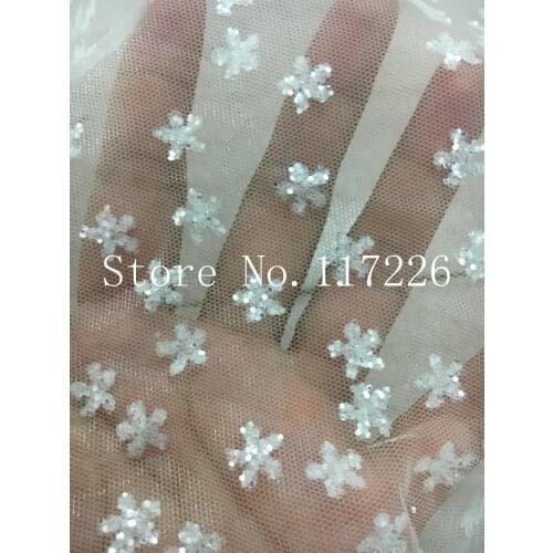 Star design French Lace Fabric High Quality JRB-52647 Embroidery Tulle Lace Fabric with Glued glitter sequins in clear white