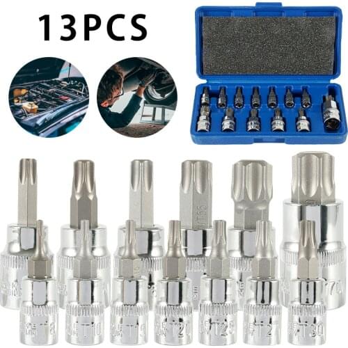 13pcs 1/4" 3/8" 1/2" Torx Bit Socekt Set Adapter Allen Key Spline Bits Universal Head For Torque Spanner Ratchet Socket Wrench
