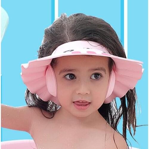 Childrens bathing cap Shampoo hat Waterproof Ear protector Kids 2 piece