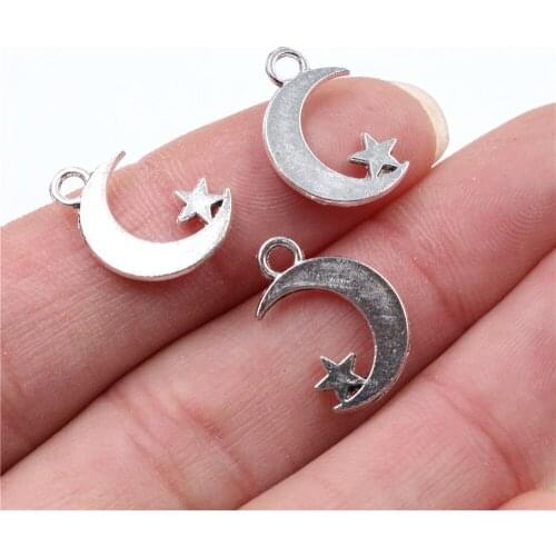 20pcs Charms double sided moon star 17x11mm Tibetan Silver Plated Pendants Antique Jewelry Making DIY Handmade Craft