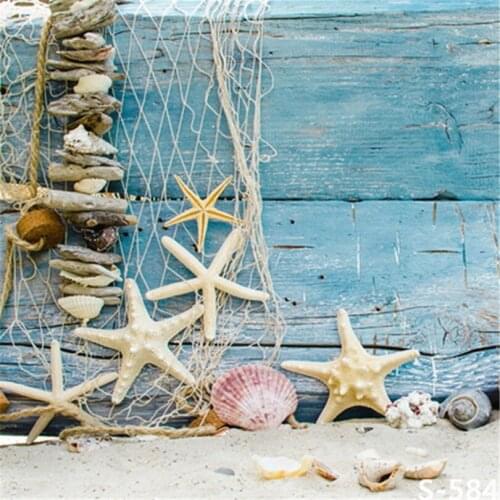 5*6.5 FT Newborn Photo Backgrounds Blue Wood White Starfish Sea Photo Backdrops for Kids Photos Custom Background Photography