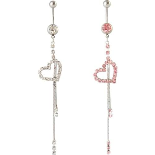 5pcs/lot Wholesale Heart Tassels Dangle Ring Navel Ring Belly Button Ring Body Piercing Jewelry nickel-free