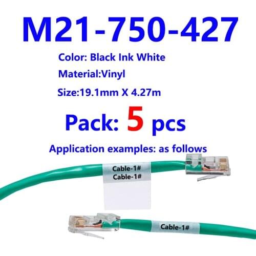 5 Packs Compatible Label Tape M21-750-427 Black-on-White Vinyl wire marking sleeves For BMP21-PLUS Printer 19.1mm*4.27m